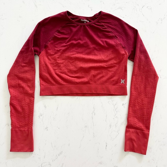 Hurley Seamless Workout Top Crop Long Sleeve Perforated - Picture 1 of 9